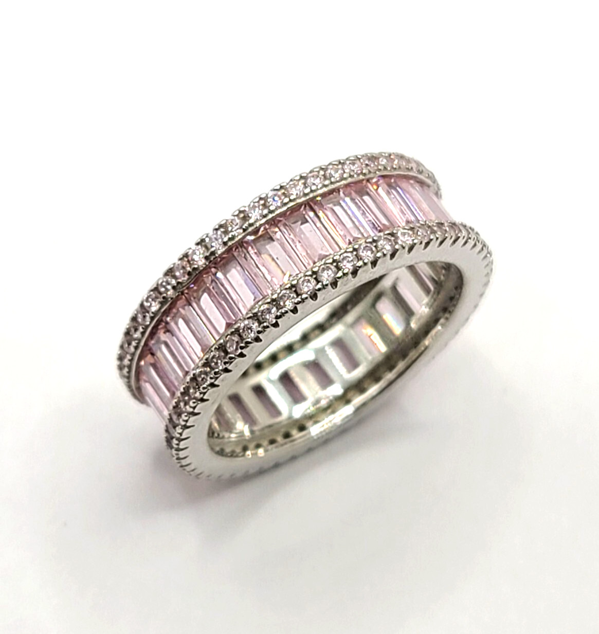 925 Sterling Pink Sapphire Ring Baguette Cut Eternity band sz 7