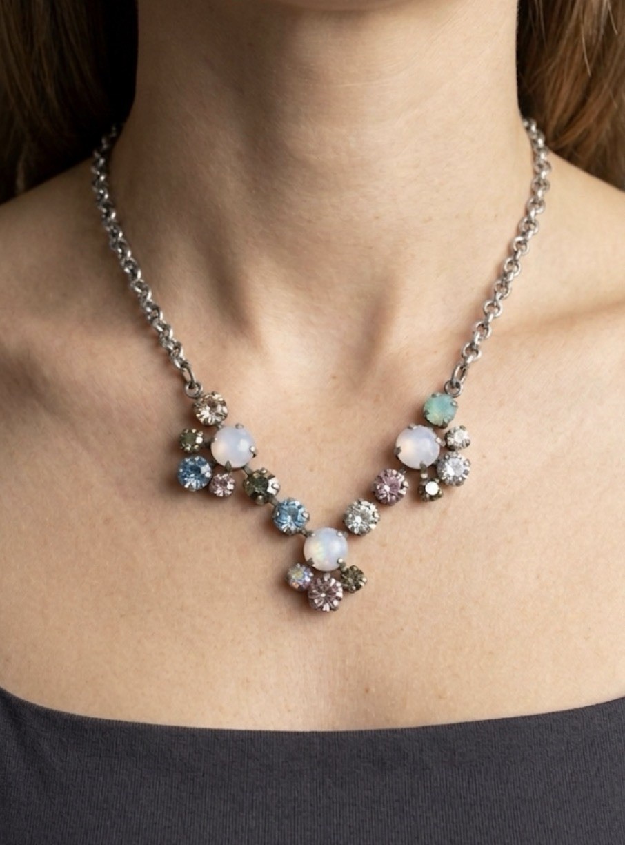 Sabika S-16 Vintage Style Pastel Cluster Crystal Necklace