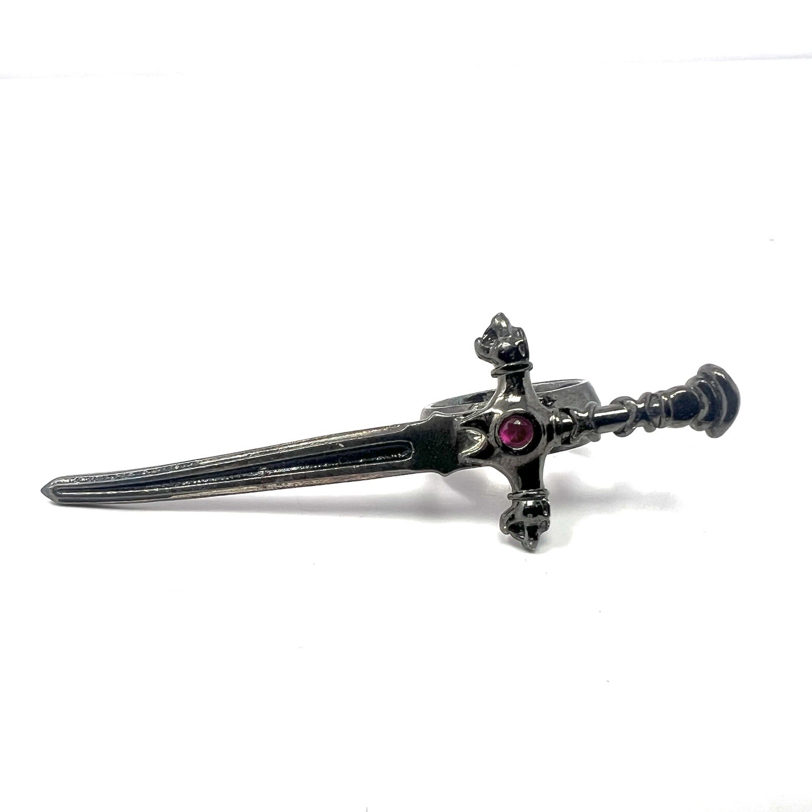 Han Cholo x Karma loop Sword Ring Gunmetal W/ Red Crystal Women’s Sz 5 Rare