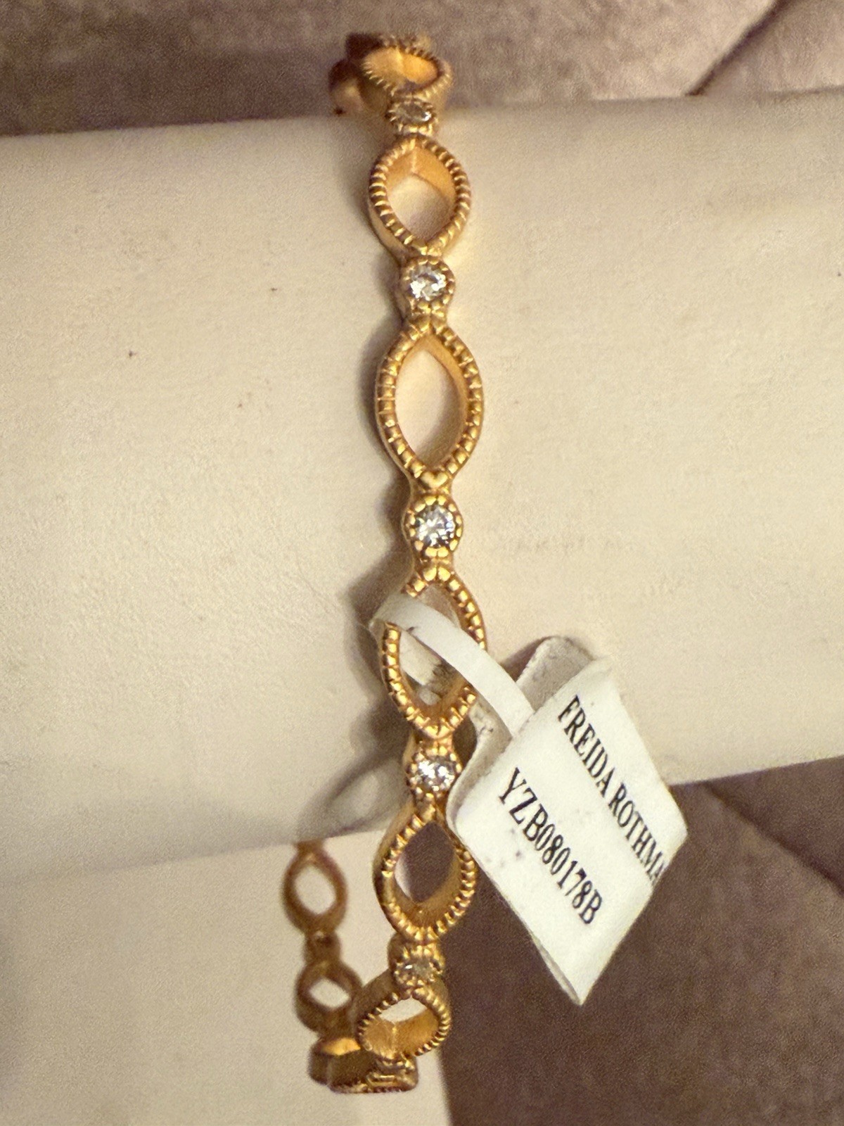 Freida Rothman 14kt Gold Plated Sterling Silver Two-Tone Bangle Bracelet with CZ