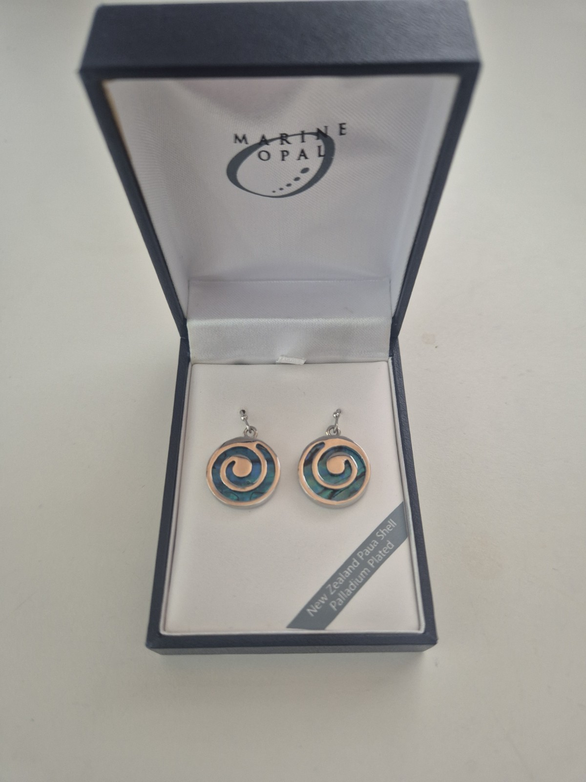 Aqua Blue Paua Shell Earrings Silver Palladium Plate New Zealand Stunning Gift