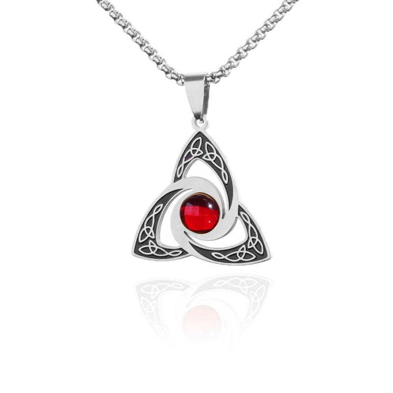 Sliver Triquetra Jeweled Stainless Steel Necklace Spiritual Pendant 23.5in Chain