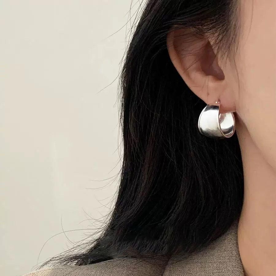 925 Sterling Silver Wide Hoop Earrings For Women Trendy Huggie Jewelry Party