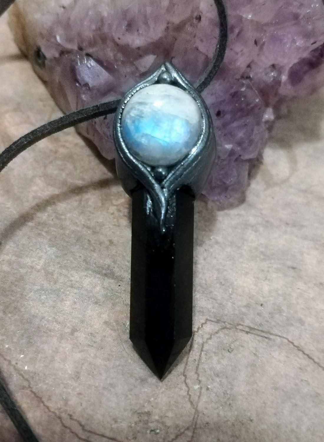 Shield. Spiritual Protection Necklace. Obsidian Moonstone Psychic Energy Defense
