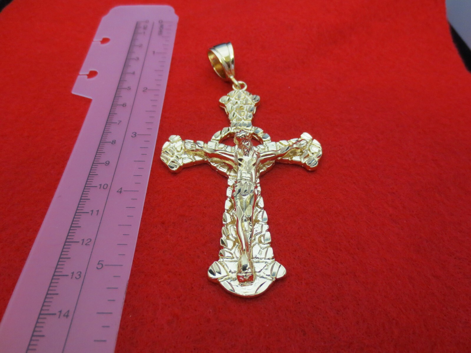 14KT GOLD EP HUGE CRUCIFIX CROSS 4+ INCHES CHARM W/16″-30″ 5MM ROPE CHAIN-9252
