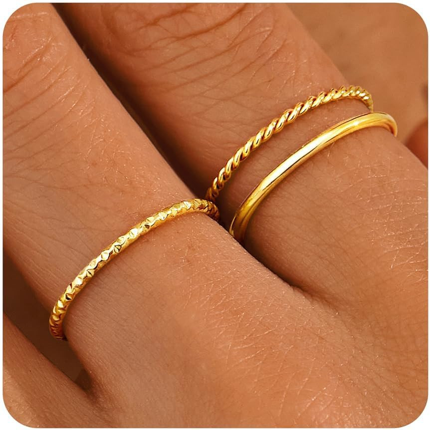 Gold Rings for Women Non Tarnish, Dainty 14K Gold Plated Stackable Thin Thumb Ri
