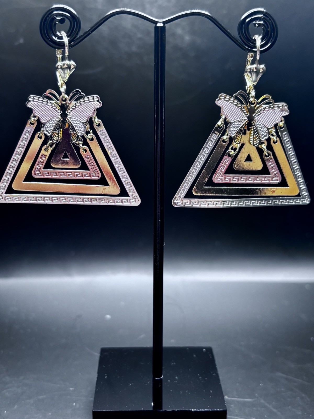 Highest Quality Rose White Yellow Triangle Shapes Butterfly Gold Filled Earrings