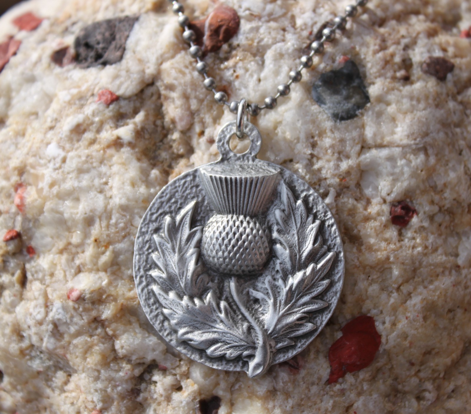 Pewter Thistle Necklace on stainless steel ball chain Flower Jewelry Large NEW