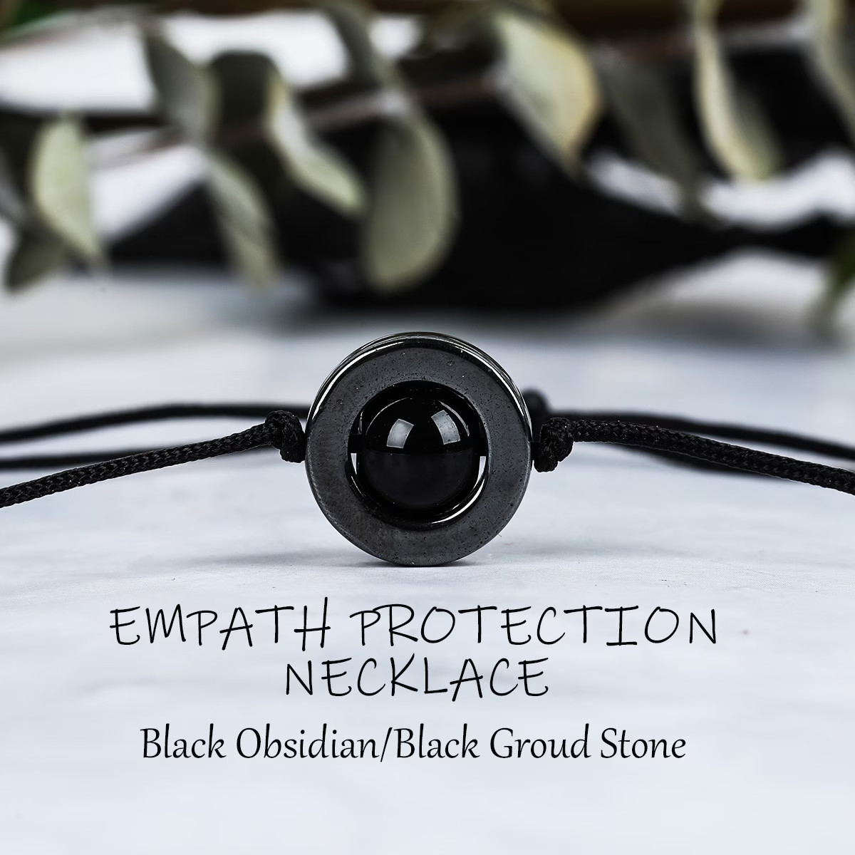 Black Obsidian Hematite Empath Protection Minimalist Crystal Pendant Necklace