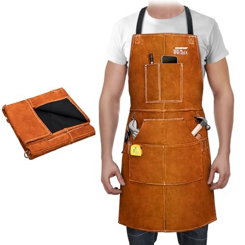 Leather Welding Work Apron 24″ X 36″ Heat Flame Resistant Cowhide Brown