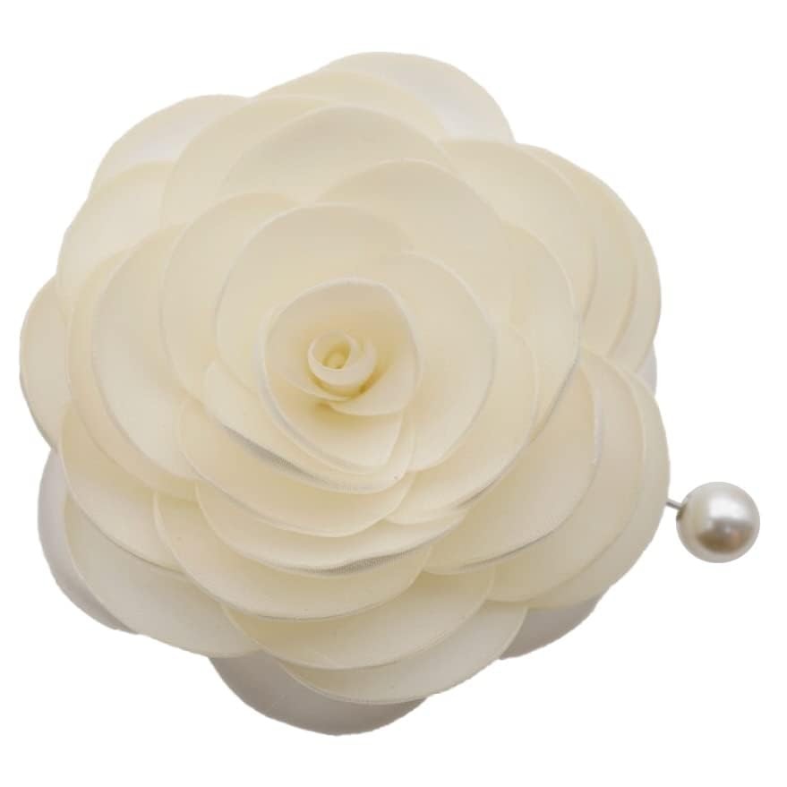 Camellia Flower Brooch Pin – Off-white Silk Floral Brooch – Unisex Pin – 1 Count