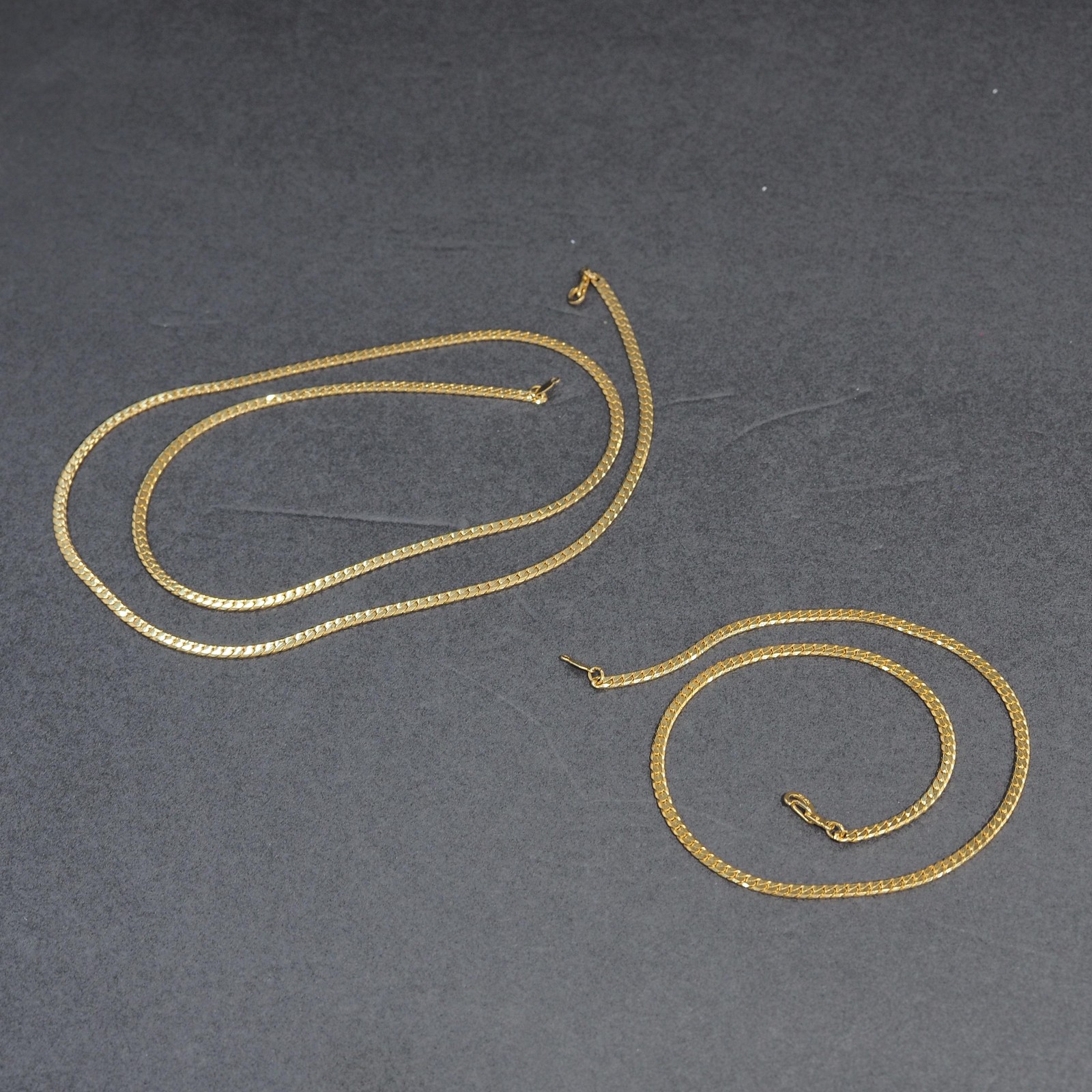 14K Gold Plated Flat Curb Chain Necklace Set 30″ 18″ Lobster Clasp 31g Married