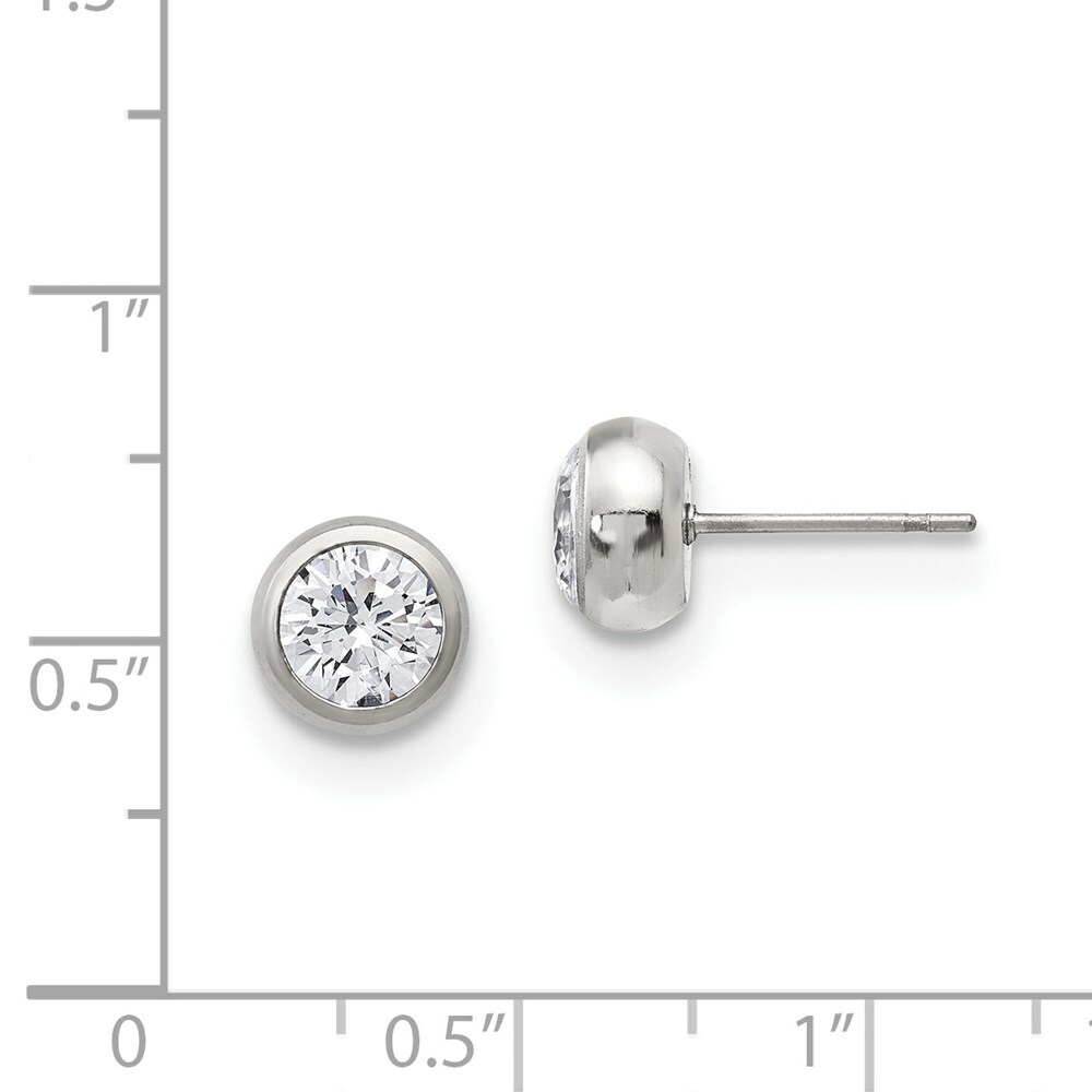 Stainless Steel Polished 6mm Bezel CZ Stud Post Earrings