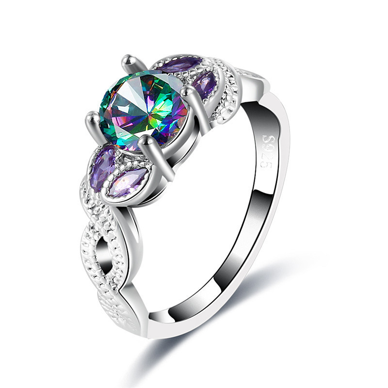 12 Pcs 1 Lot Xmas Wholesale Set Mixed Mystical Rainbow Topaz Gems Silver Rings