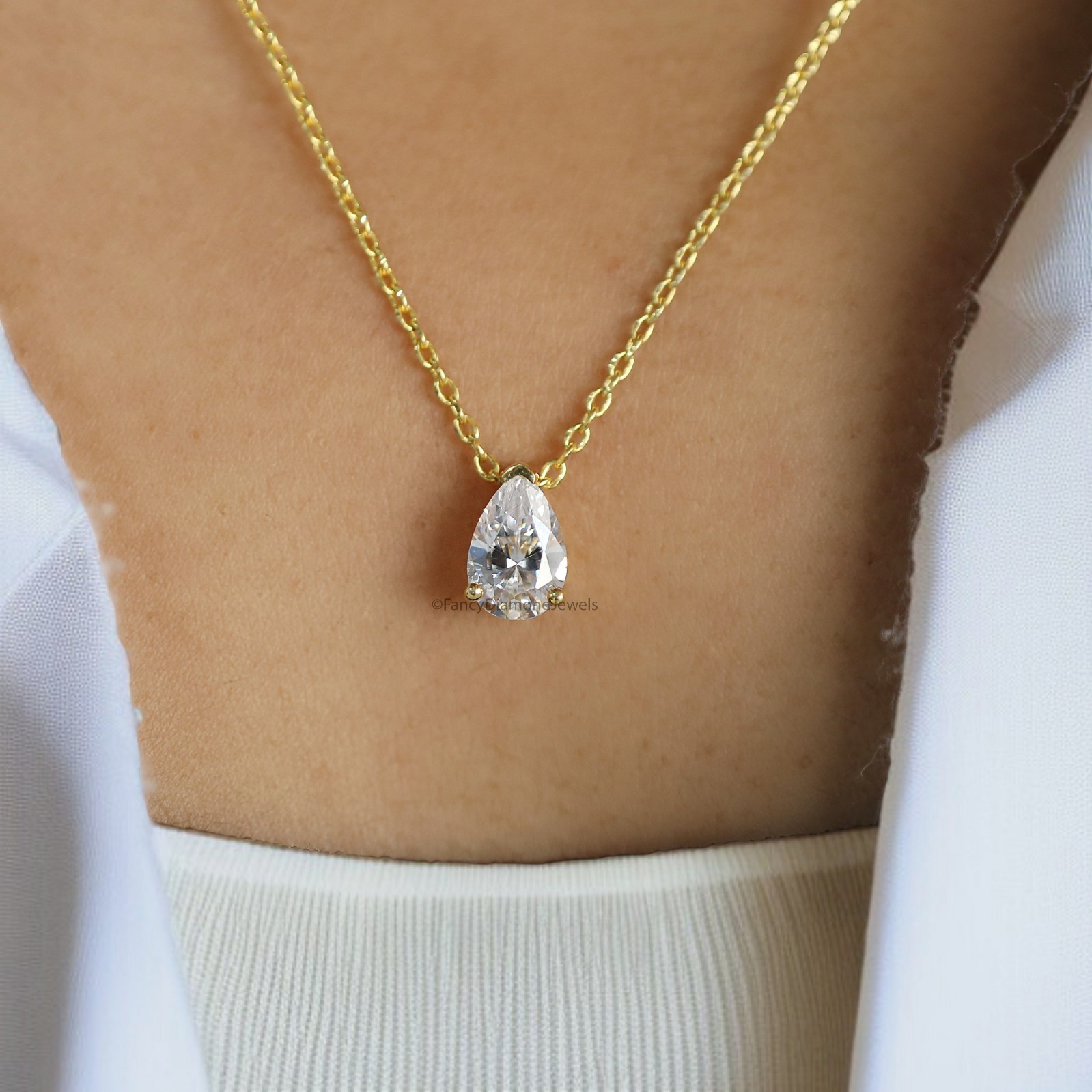 Teardrop Diamond Necklace Pear Diamond Necklace Yellow Silver handmade jewelry