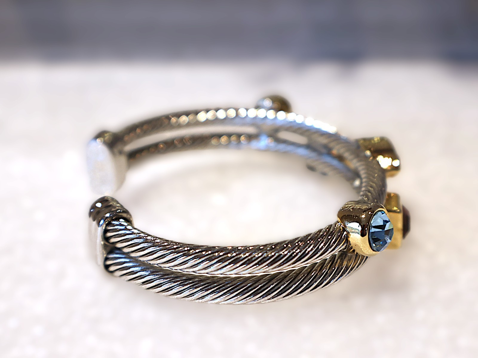 Designer Inspired Cable Choker Necklace and Bracelet Set Two Tone