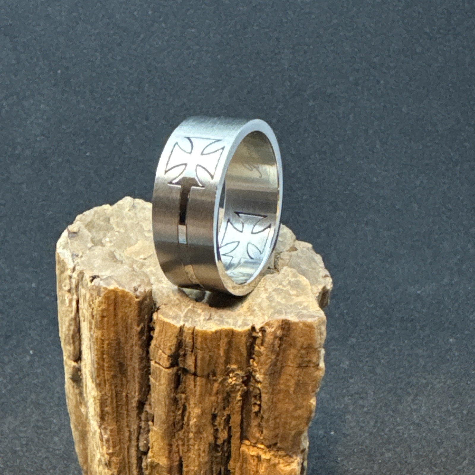 Iron Cross Puzzle Ring Size 11 Stainless Steel 9mm Shiny and Matte Finish