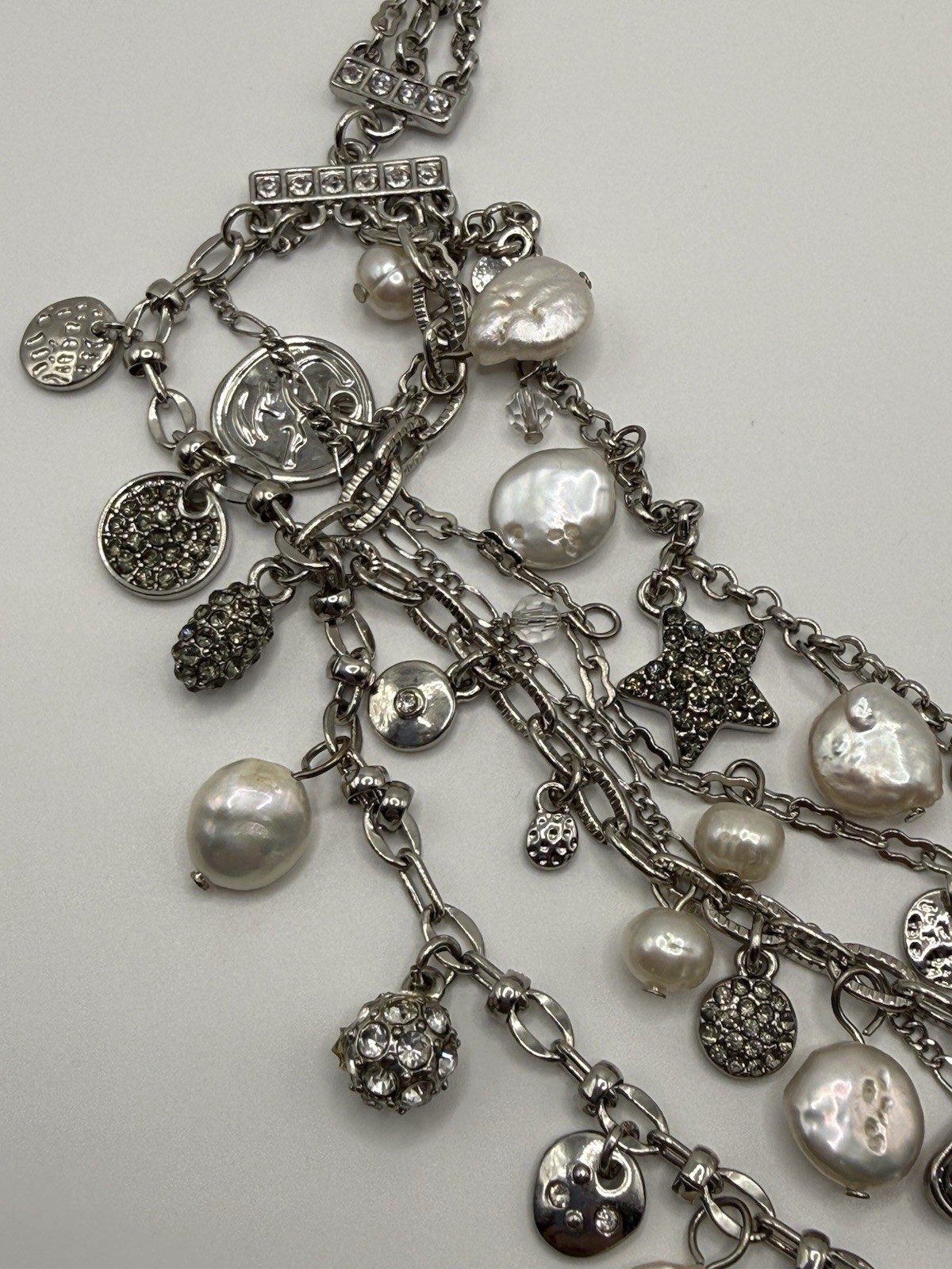 Tommy Bahama Silver Necklace Multi-Strand Freshwater Pearls Stars Beach Charms