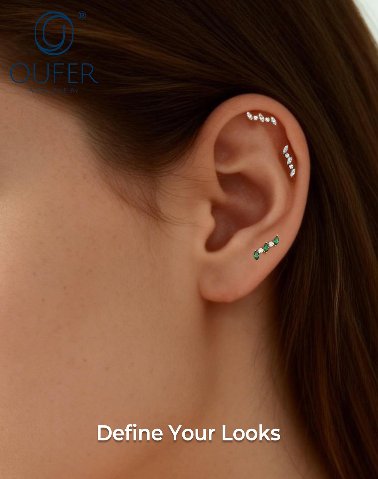 OUFER 18G Titanium Helix Piercing Jewelry-Flat Back Gold 6MM,