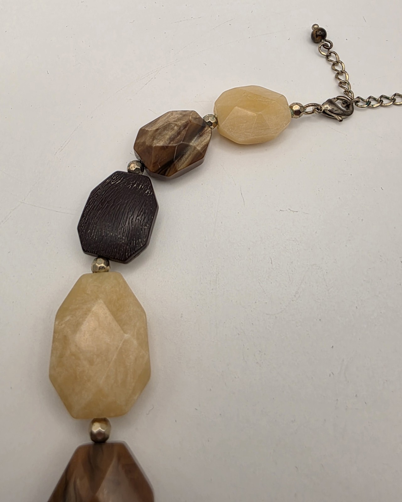 Faceted Acrylic Beaded Necklace Brown Beige Chunky Lobster Clasp Pre-owned