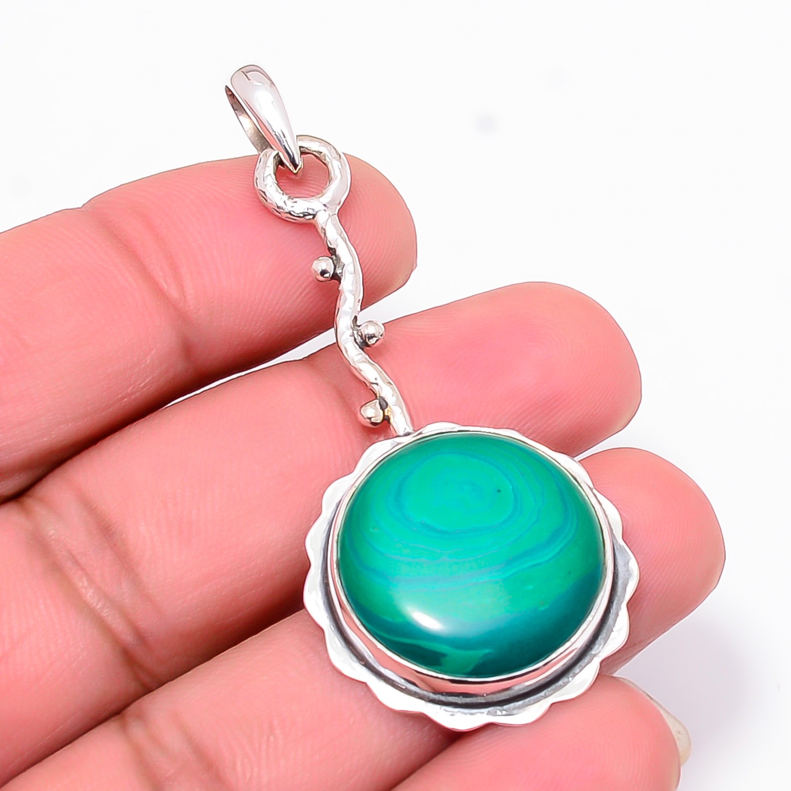 Malachite Designer Handmade 925 Sterling Silver Pendant 2.15″ P10688125621