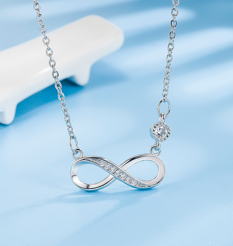 925 Sterling Silver Plated Infinity 8 CZ Pendant Necklace Choker Women Gift D12
