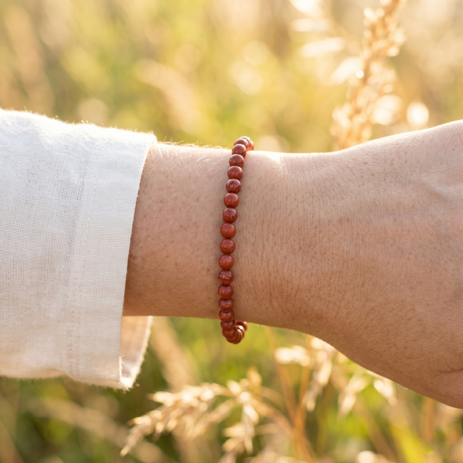 4mm Red Jasper Bead Bracelet Adjustable Macrame Grounding Healing Strength