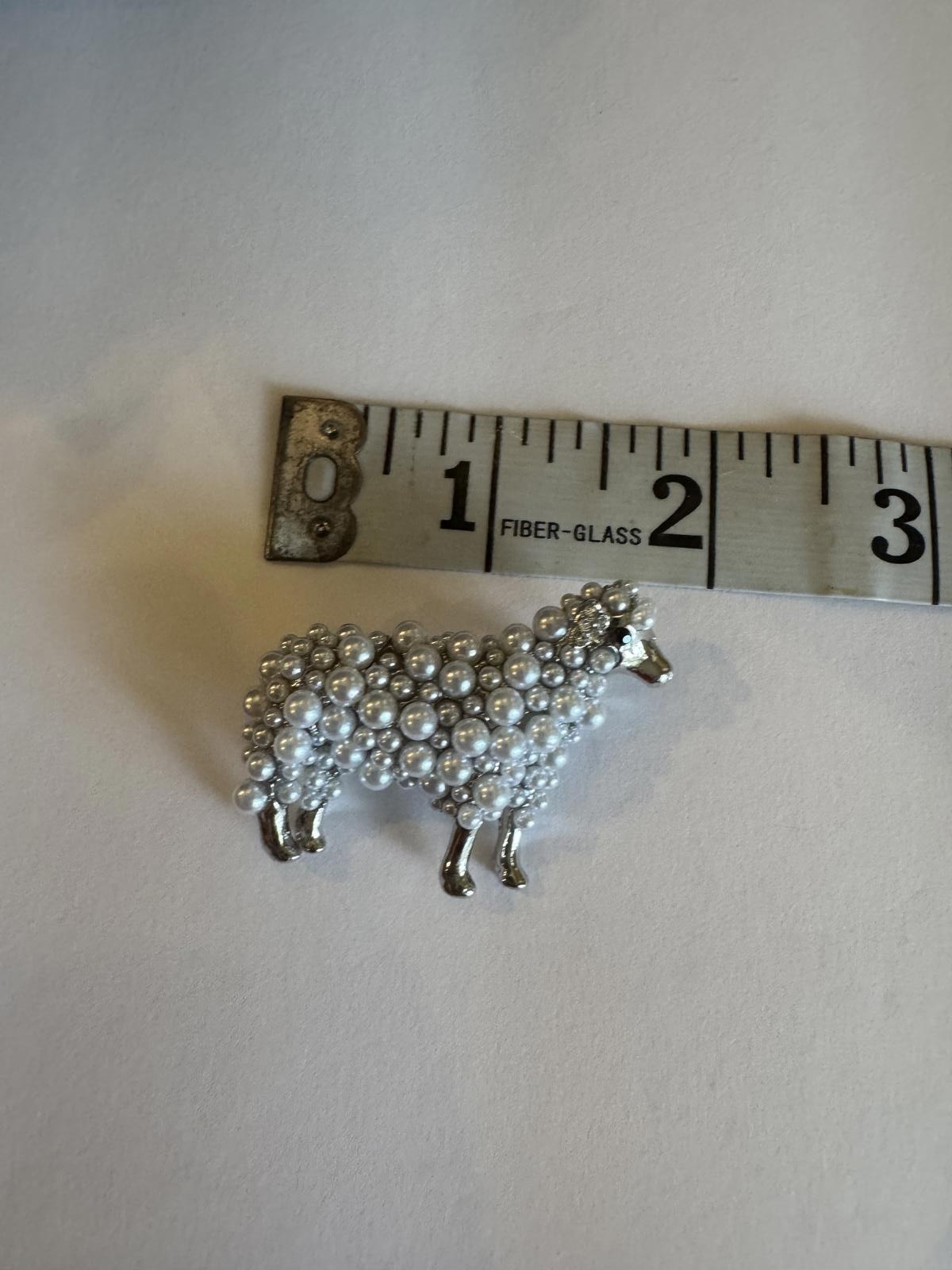 Vintage Silver Sheep Brooch with Pearl Accents