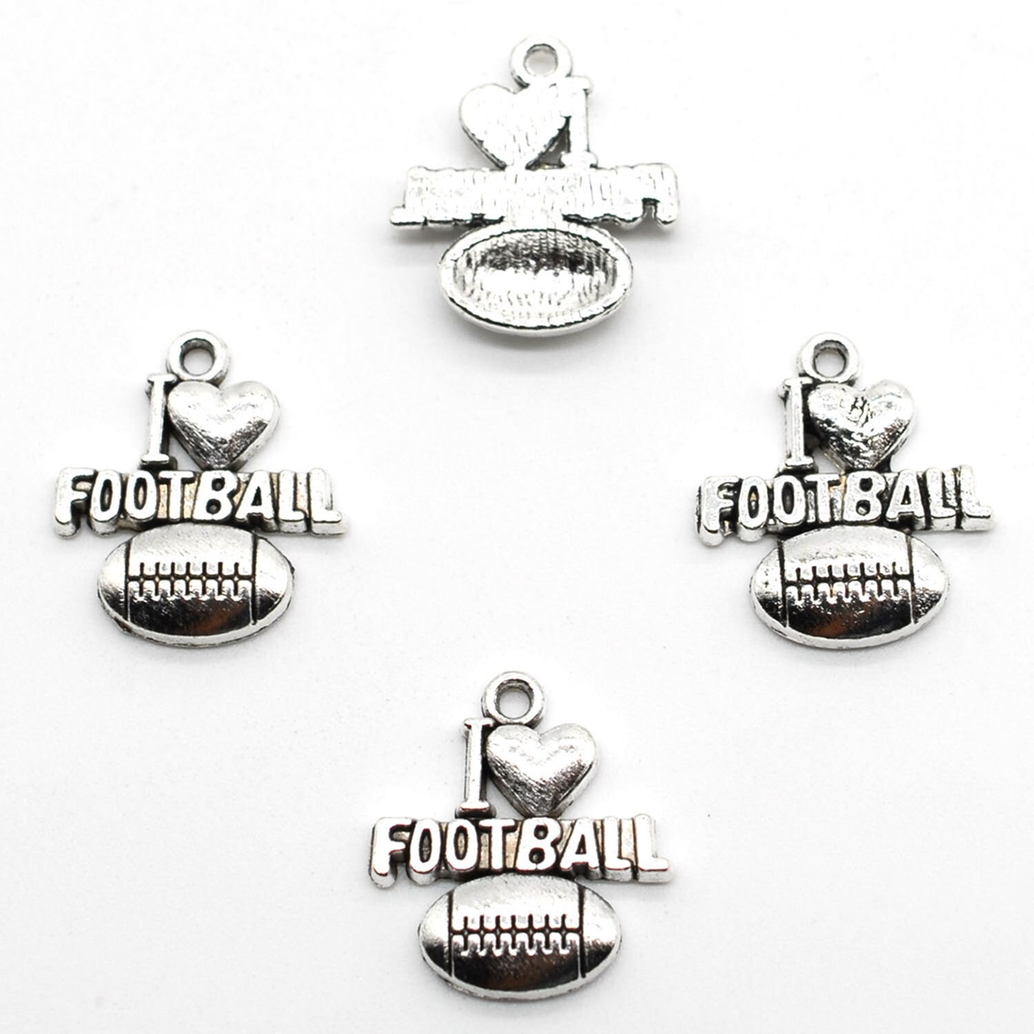 12PCS or 30PCS, Antique Silver I Love Football Charm Pendant, Sports Charm CC189