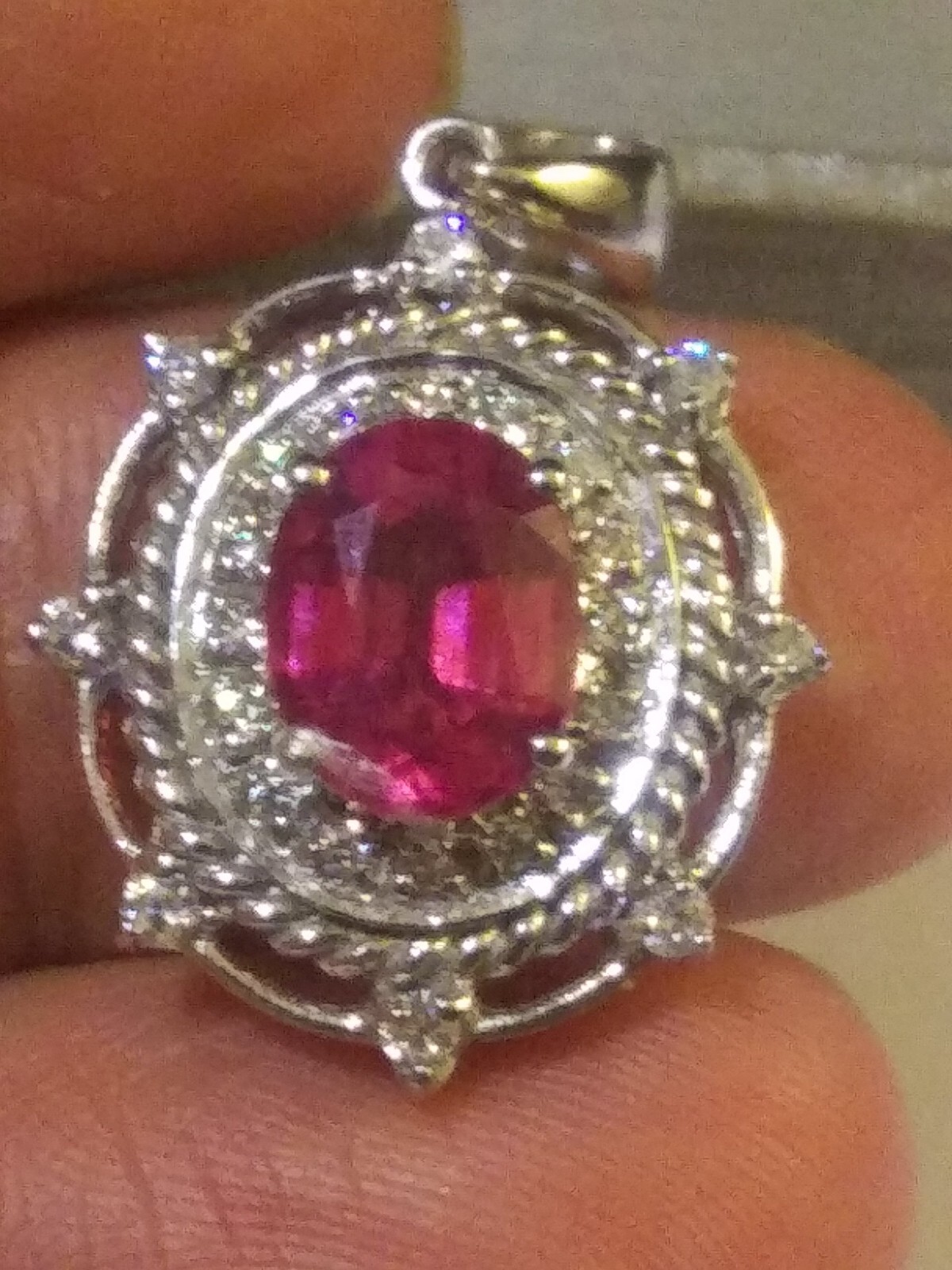 NATURAL PINK RASPBERRY NOT ENHANCED TOPAZ SAPP. ACCENTS GEM TESTED 925 S PENDANT
