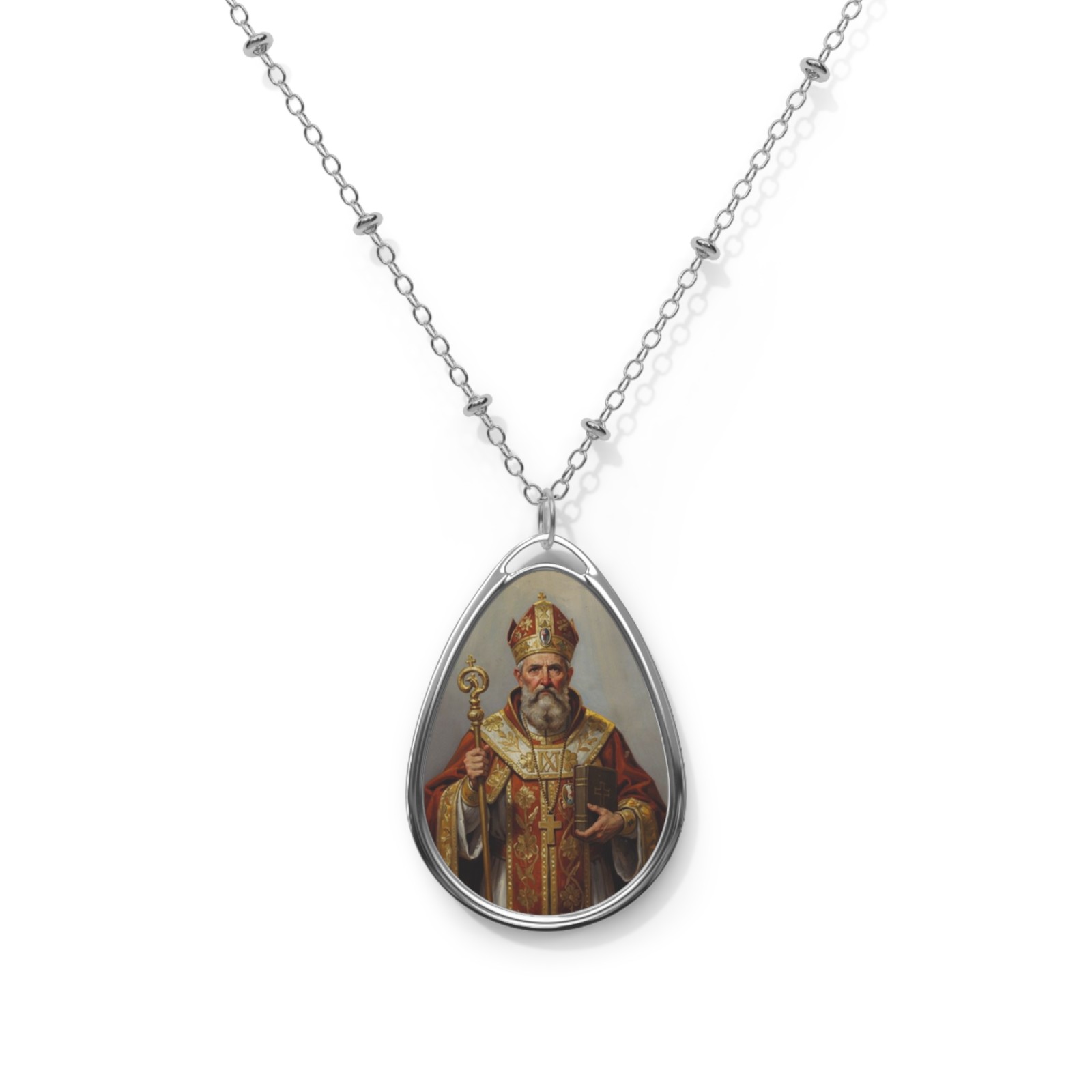 Saint Ignatius Of Antioch, Oval Pendant Necklace, Christian Gift