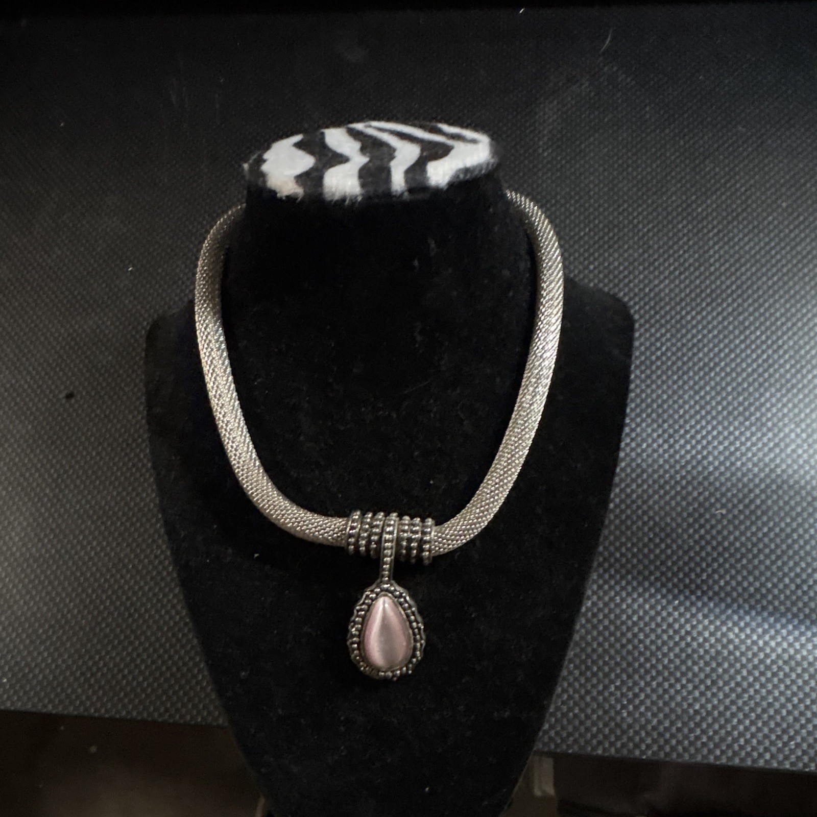 Vintage sterling silver pink mother of pearl snap on necklace .Esposito Style