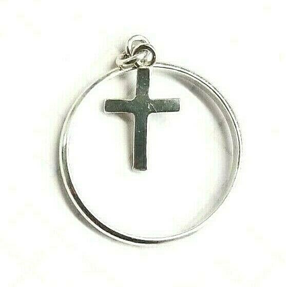 (SIZE 5,6,7,8,9) DANGLING CROSS CHARM RING .925 STERLING SILVER