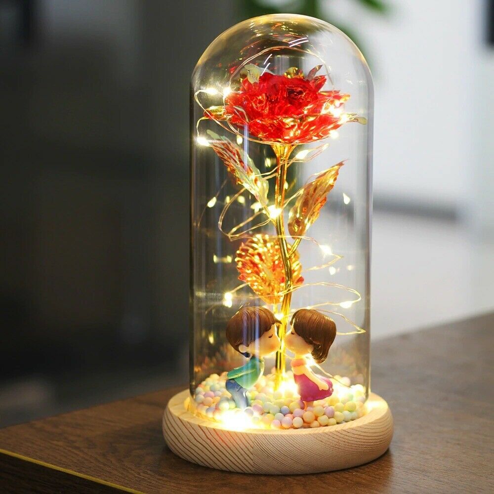 Enchanted Forever Rose In Dome Glass LED Light Valentine’s Day Girlfriend Gift