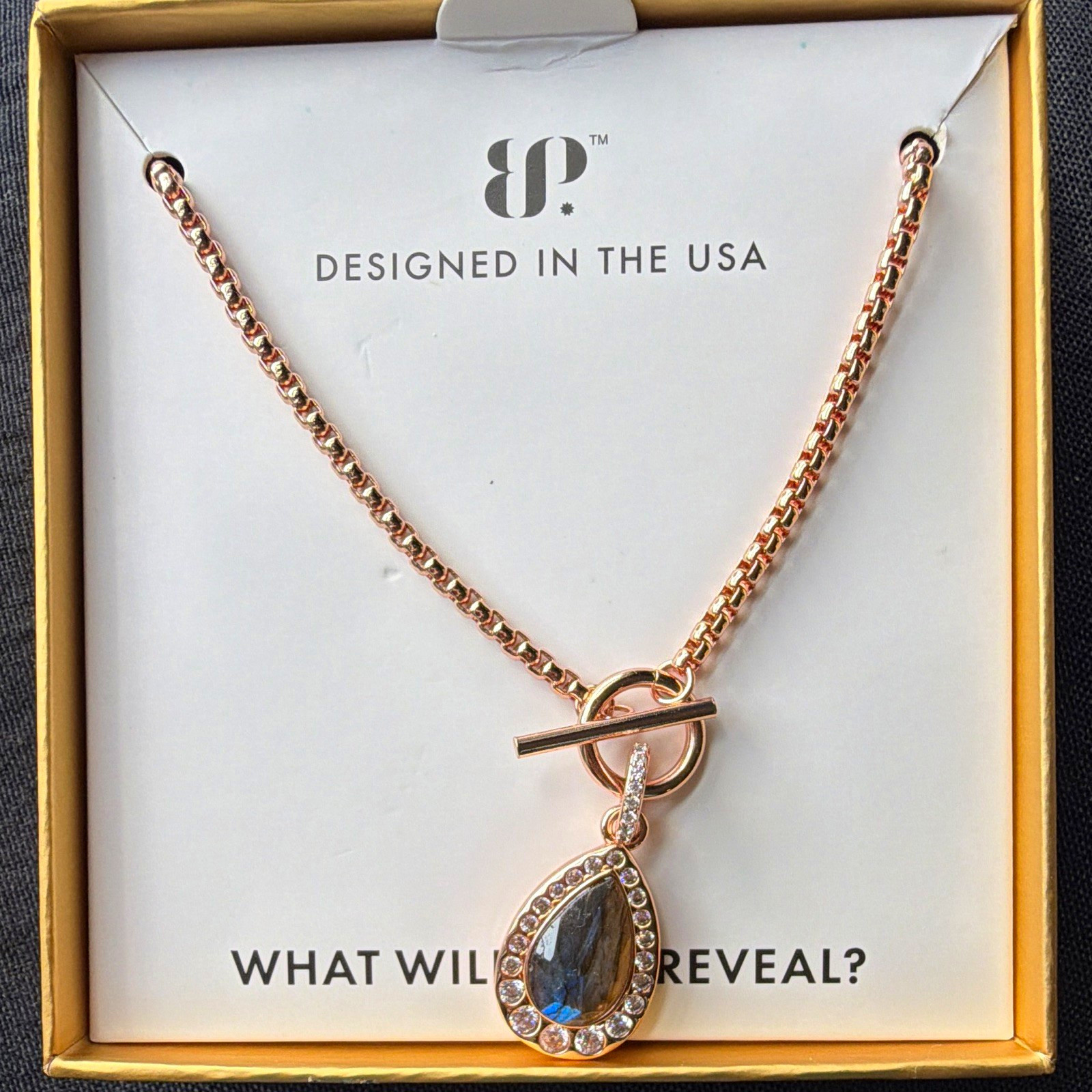 BP NK32790 Rose Gold Plated Genuine Labradorite Teardrop Pendant Necklace