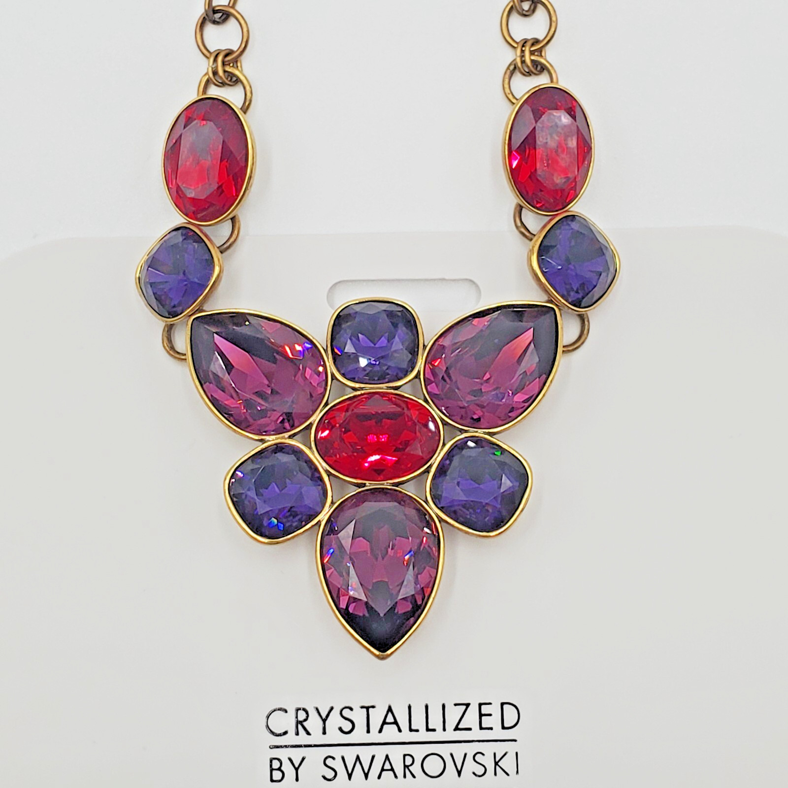 Swarovski Crystal Necklace 18in Brass Tone Red Blue Purple Crystallized TC NEW