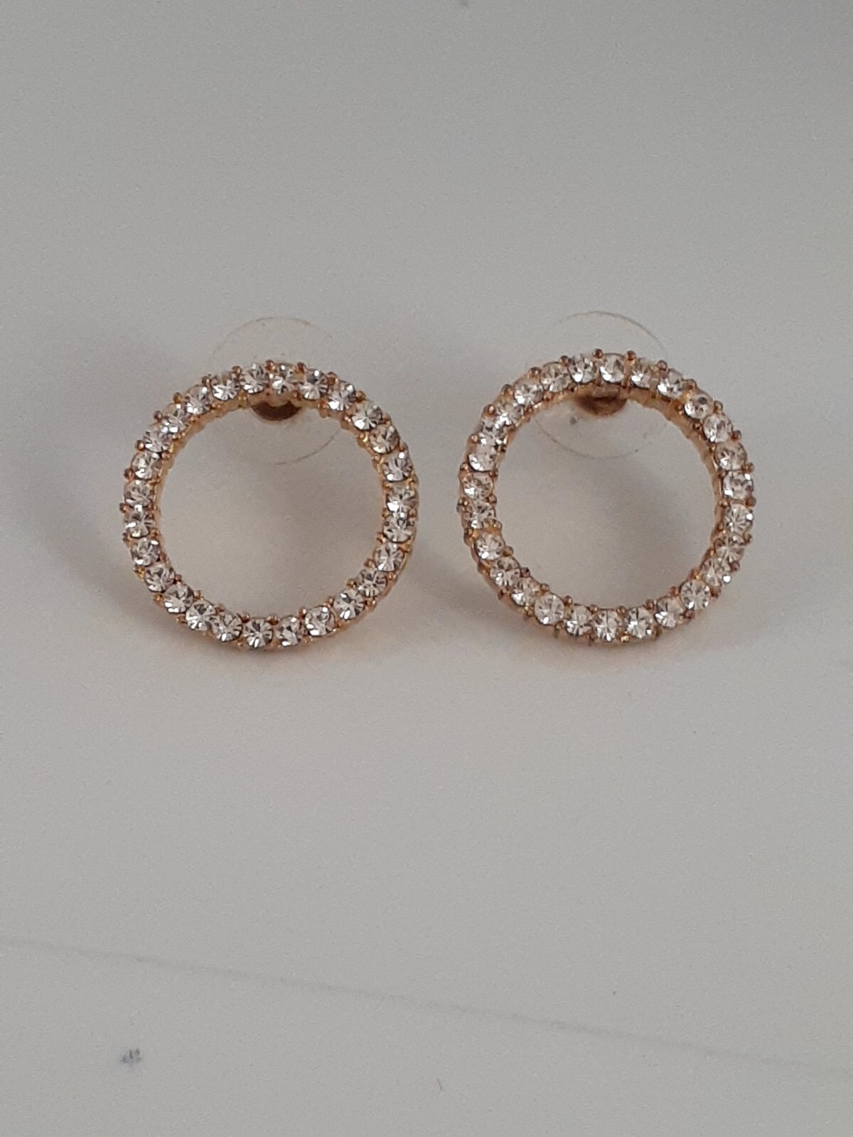 Clear Crystal Stone Round Circle Gold tone Earrings