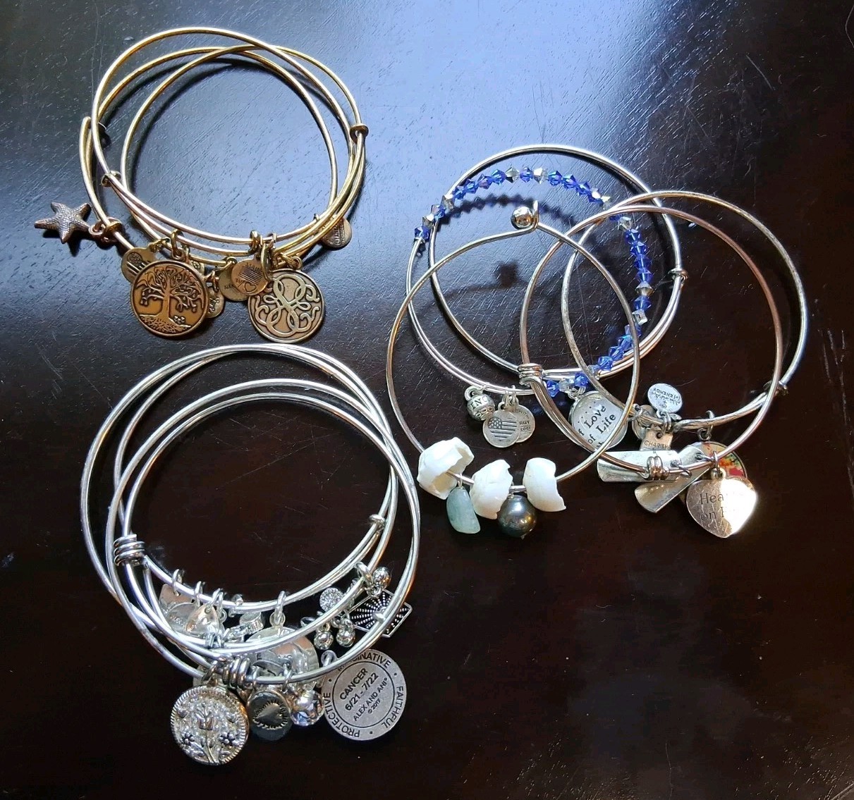 Alex & Ani, Footnote, Etc. Silver& Bronzetone, Charm Bracelet Lot Of 12 (As- Is)