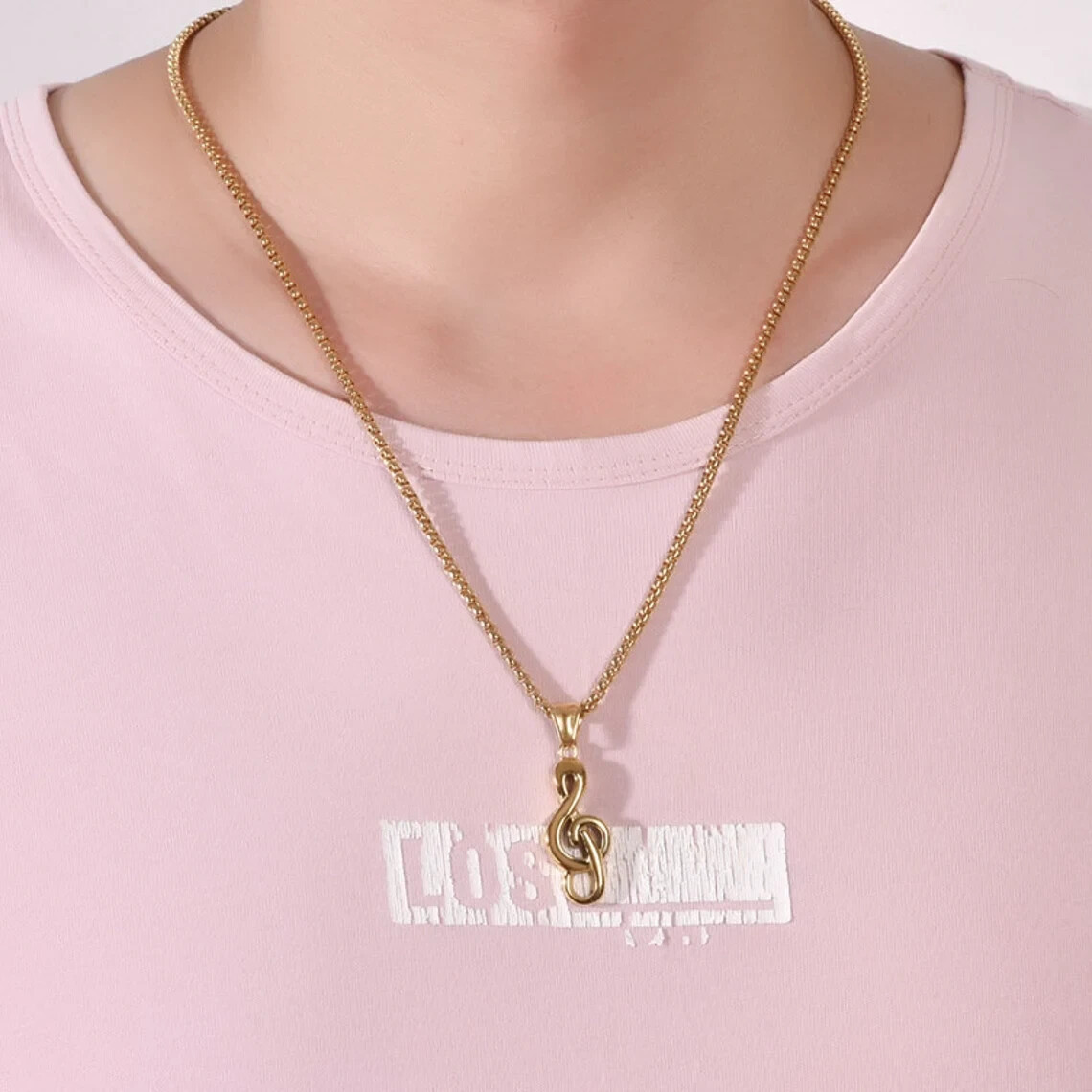 Gold Music Note G Treble Clef Pendant Necklace with Chain 24″ Mens Womens