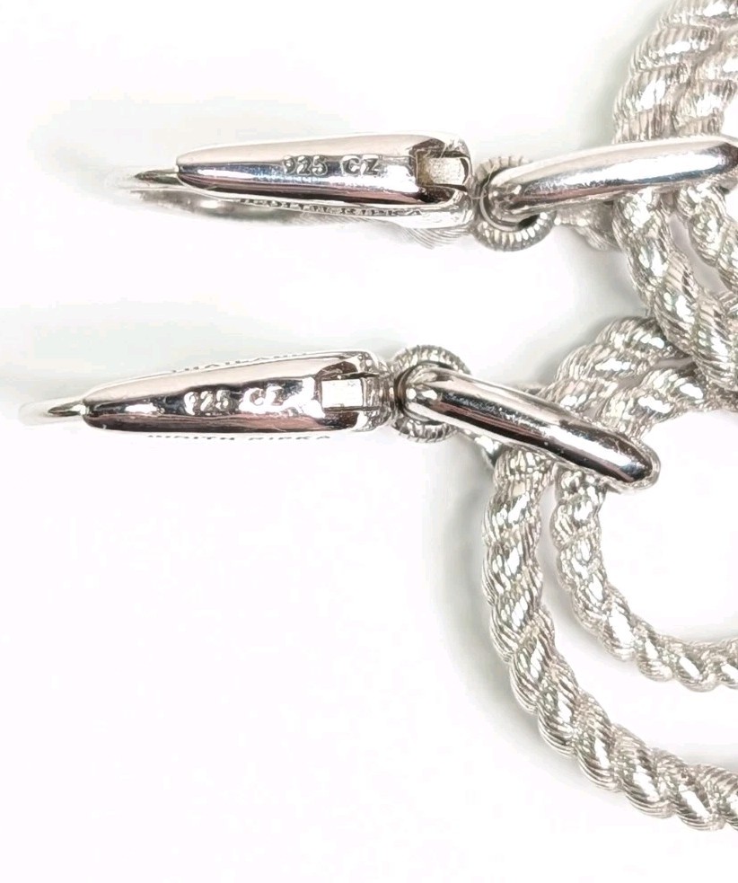 Judith Ripka Dangle Earrings Double Circle Drop CZ Sterling Silver Lever Back