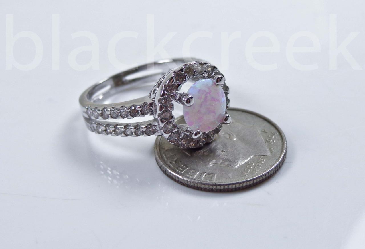 925 Sterling Silver Round White Fire Opal Micro Pave Ring size 4/5/6/7/8/9/10