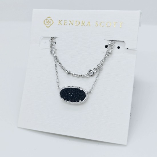 Kendra Scott Elisa Silver Crystal Multi Strand Pendant Necklace Black Drusy