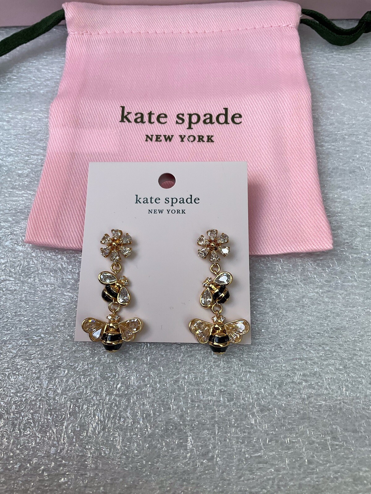 Kate Spade all abuzz 12-K Gold Plated Glass Stone Enamel bee linear Earrings