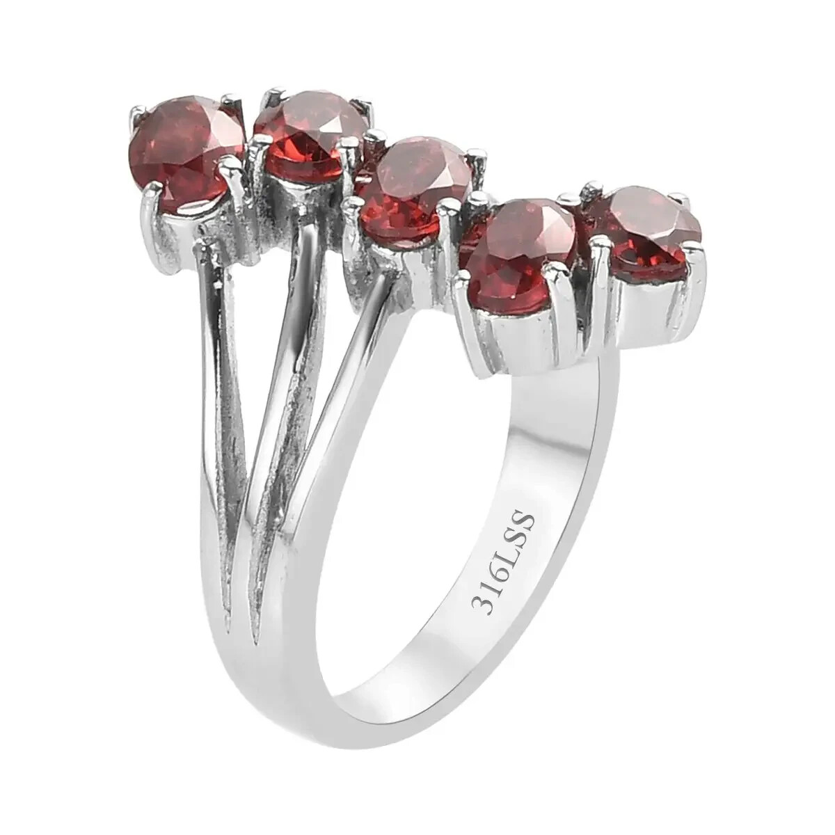 Mozambique Red Garnet 5 Stone Ring in 316L Stainless Steel Size 8 3.00ctw NEW