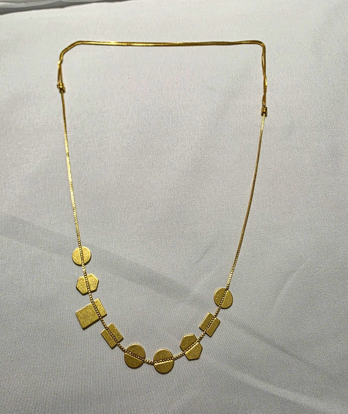 Gold Tone Geometric Station Cable Chain Necklace Metal, No Stone