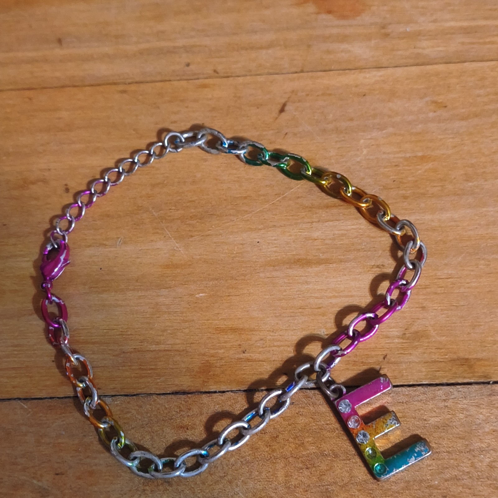 Multicolor Cable Chain Charm Bracelet Letter E Dangle Adjustable