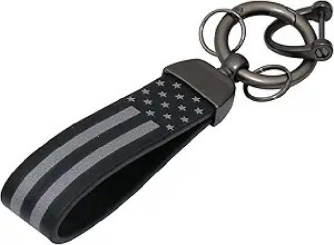 American USA Flag Black Metal Keychain with Zinc Alloy Ring – Car Accessory for