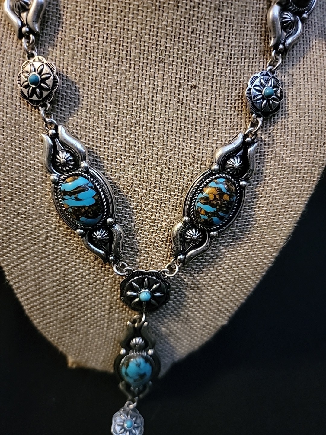 Turquoise Western style necklace Costume Jewelry Turquoise/silver V Neck Long