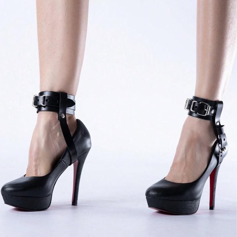 2PCS Punk Women Adjustable Black PU Leather Ankle Harness With Buckle Straps