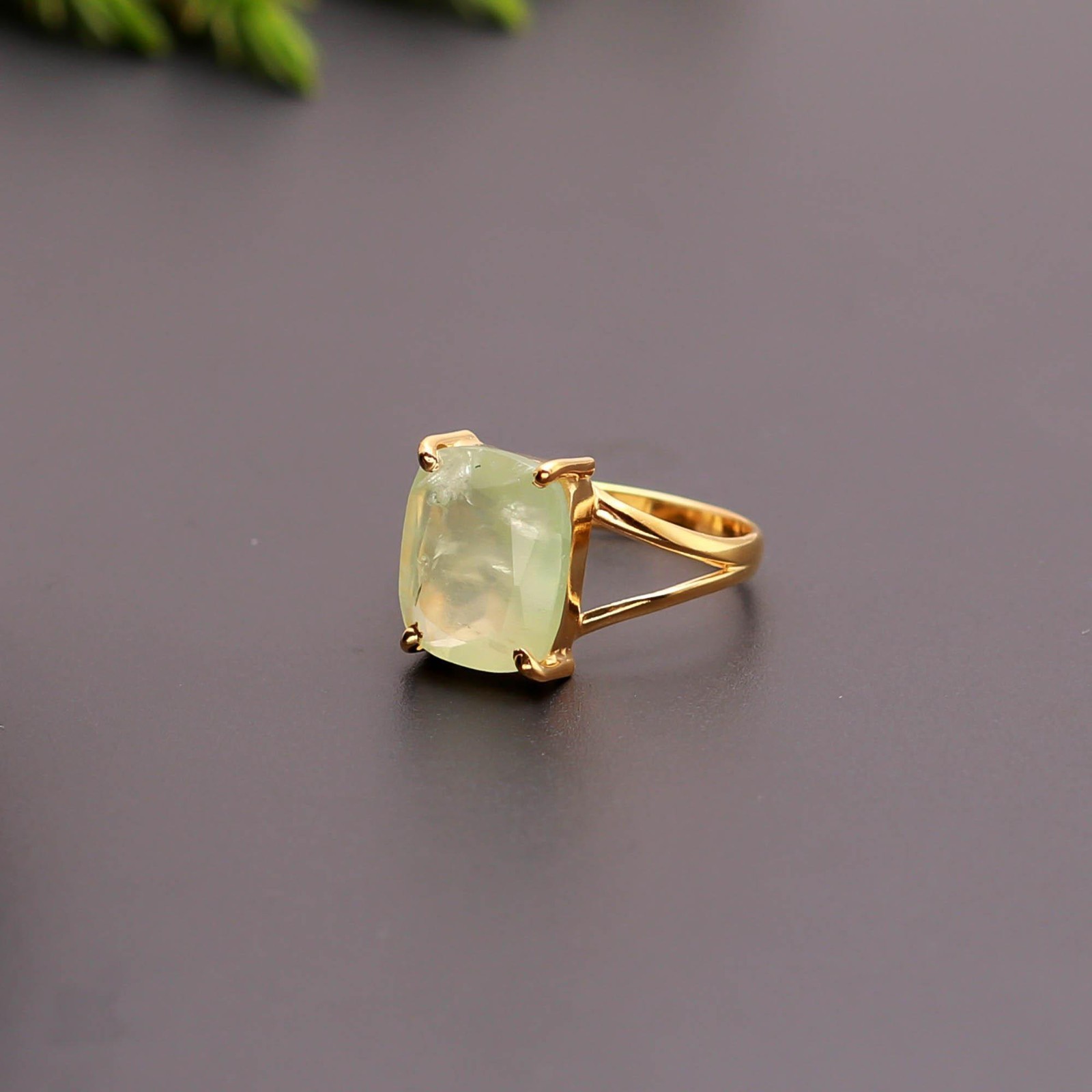 Natural Prehnite Cushion Ring 925 Sterling Silver Gold Filled Handmade Jewelry